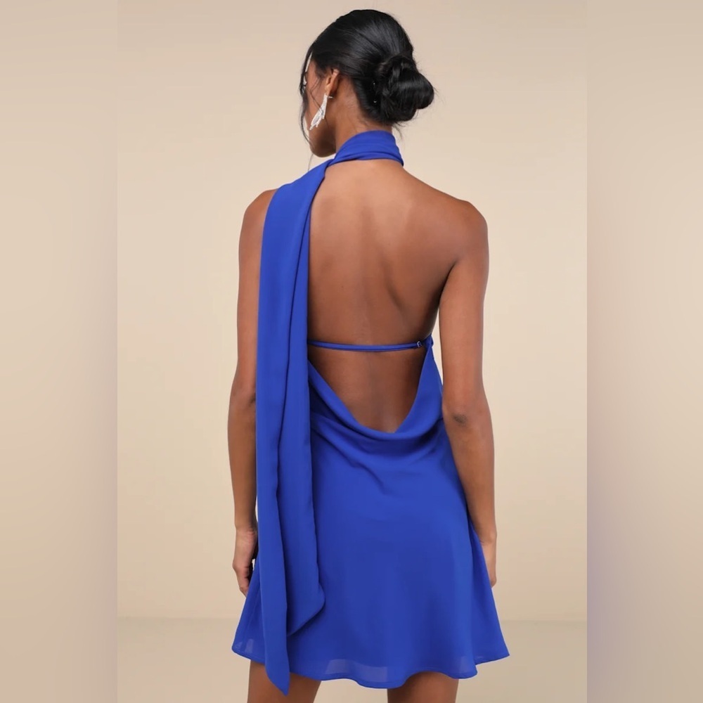 Lulus Isloda Blue One-Shoulder Backless Sash Mini Dress - Picture 4 of 9